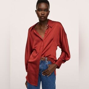 MANGO Women Maroon Satin Finish Opaque Casual Shirt